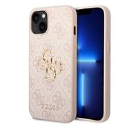 Funda Case Para iPhone 15 Guess De Cuero Sintético Rosa Con Patrón Dorado