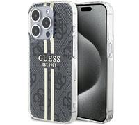 Guess GUHCP15XH4PSEGK Funda para iPhone 15 Pro MAX 6,7 Pulgadas Funda rígida Negra IML 4G Raya Dorada