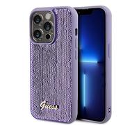 Guess GUHCP15XPSFDGSU - Carcasa rígida para iPhone 15 Pro MAX de 6,7", diseño de guión de Lentejuelas, Color Morado