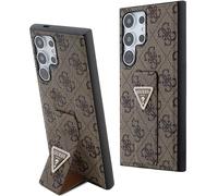 Guess GUHCS24LPGS4TDW Funda para S24 Ultra S928 Marrón Hardcase Grip Stand 4G Triángulo Rhinestone