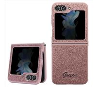 Guess Funda para Z Flip5 GUHCZF5HGGSHP F731 Hardcase Glitter Script Rosa