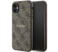 Guess GUHMN61G4GFRW Funda para iPhone 11 6.1 Pulgada/XR Marrón Estuche Rígido Colección 4G Cuero Metal Logo