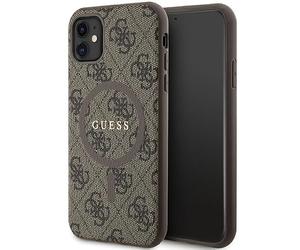 Guess GUHMN61G4GFRW Funda para iPhone 11 6.1 Pulgada/XR Marrón Estuche Rígido Colección 4G Cuero Metal Logo
