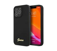 Guess GUHMP13LLSLMGBK - Carcasa para iPhone 13 Pro / 13 6,1", Silicona, Color Negro, Logotipo Dorado