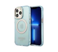 Guess GUHMP13XHTCMB Funda MagSafe translúcida con contorno dorado, azul - iPhone 13 Pro Max