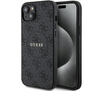 Guess GUHMP14SG4GFRK Funda para iPhone 14/15/13 6.1 Pulgada Negra Funda Rígida Colección 4G Cuero Metal Logo