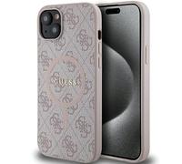Guess GUHMP14SG4GFRP Funda para iPhone 14/15/13 6.1 Pulgada Rosa Funda Rígida Colección 4G Cuero Metal Logo