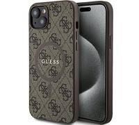 Guess GUHMP14SG4GFRW Funda para iPhone 14/15/13 6.1 Pulgada Marrón Estuche Rígido Colección 4G Cuero Metal Logo