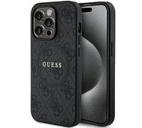 Guess Funda para iPhone 15 Pro Max GUHMP15XG4GFRK — Rígida 6,7'' Negra, logo cuero-metal