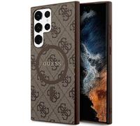 GUESS GUHMS24LG4GFRW Funda para S24 Ultra S928 Marrón Estuche Rígido Colección 4G Cuero Metal Logo