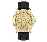 Guess GW0954G2 - Reloj de Pulsera para Hombre con Fecha, circonita, Correa de Silicona Negra, Cristal Mineral, Esfera Dorada, 3 Bares, diámetro de la Caja: 46 mm