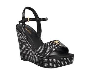 GUESS Hippa, Sandalia con talón Mujer, Negro 001, 38.5 EU