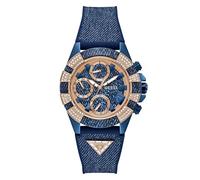 Guess Iconic 40TH GW0813L1 - Reloj de Pulsera para Mujer con indicador de Fecha, Correa de Silicona, Cristal Mineral, Esfera Azul, 5 Bar, diámetro de la Caja: 40 mm