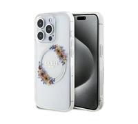 Guess GUHMP15XHFWFCT Funda para iPhone 15 Pro MAX 6,7 Pulgadas Funda rígida Transparente IML Flores Wreatch
