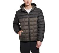 GUESS Jacob - Chaqueta acolchada con capucha para hombre, Bloqueo de oliva negro, Large