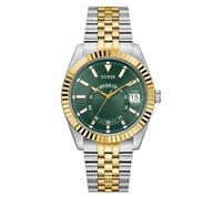 Guess Jaden GW0977G4 - Reloj de Pulsera para Mujer, Correa de Acero Inoxidable Plateado y Dorado, Esfera de Cristal Mineral, Esfera Verde Oscuro, 5 Bar, diámetro de la Caja: 42 mm
