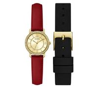 GUESS Juego de caja de reloj analógica en tono dorado y cristal, Correas intercambiables/tono dorado/champán, talla única, Clásico