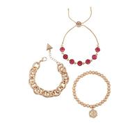 GUESS Juego de pulseras doradas de 3 piezas con piedras de cristal rosa mezcladas