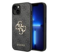 Guess Logotipo Dorado Compatible con iPhone 14 y 13 - Gris, GUHCP14S4GMGGR, Negro