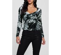 GUESS Ls Dianna Velvet Top Phantom Flora Black Talla: L | Blusas Outlet | Mujer | Negro
