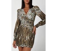 GUESS Marion Fix Wrap Dres Wavy Leopard Print Talla: XS | Mini Vestidos Outlet | Mujer