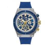 GUESS Masterpiece Reloj para Hombre de Nylon/Silicona, Plateado/Azul, Clásico