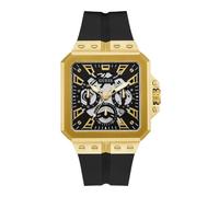 GUESS Men's 42mm Watch - Black Strap Black Dial Gold Tone Case