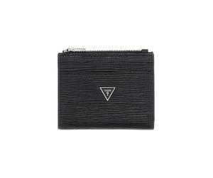 GUESS Milano - Cartera de piel negra, 8 compartimentos para tarjetas, monedero con cremallera, 11 x 8 x 2 cm