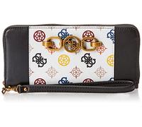 GUESS Noelle - Cartera Grande con Cremallera Alrededor para Mujer, Color Blanco Multicolor, Talla única