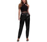 GUESS Pantalones deportivos de piel sintética Viola color negro, Negro -, X-Small