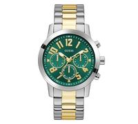 Guess Parker GW1006G4 - Reloj de Pulsera analógico de Cuarzo para Hombre, Acero Inoxidable, 44 mm, Correa de Acero Inoxidable, Plateado/Dorado, 5 Bares, Color de la Esfera: Verde, indicador de Fecha