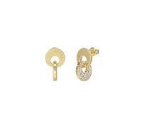 Guess Pendientes Blooming Summer Dorados - Colgantes con Doble Eslabón Circular y Cristales Pavé Blancos