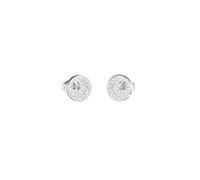 Guess Pendientes Blooming Summer Plateados - Botón con Eslabón Circular y Cristales Pavé Blancos