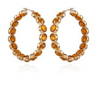 GUESS Pendientes de aro de cristal de color naranja claro dorado, talla única, piedra de cristal de metal