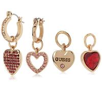 GUESS Pendientes de aro dorados con dijes de corazón intercambiables, talla única, cristal, cristal, talla única, Vidrio, Crystal