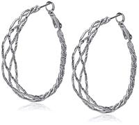 Guess Pendientes de aro trenzados de plata, base, Plata