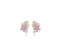 Guess Pendientes Lily Dorados - Argollas de Acero con Flores de Lirio en Cristales Blancos, Rosados y Morados