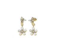 Guess Pendientes Lily Dorados - Huggies con Mariposa de Cristales Blancos y Colgante de Flor de Lirio