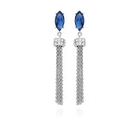 GUESS Pendientes lineales de flecos largos con piedra de cristal azul plateado