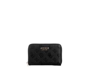 GUESS Phoebe - Cartera Mediana con Cremallera Alrededor, Logotipo Negro, Logotipo Negro, Talla única, Negro con Logotipo, Talla única, Phoebe - Cartera Mediana con Cremallera Alrededor