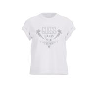 GUESS - Playera ecológica de Manga Corta con Logotipo de Encaje para Mujer, Blanco Puro, L