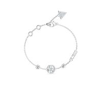 GUESS Pulsera 4 Love Plateada - Brazalete de Acero con Logo 4G, Flores y Cristales Blancos