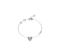 GUESS Pulsera Beloved Plateada - Brazalete de Acero con Corazón de Cristales Blancos y Logo Grabado