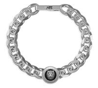 GUESS Pulsera para hombre Colección Lion King. Pulsera de acero con símbolo león de 14 mm de color acero y negro. Tamaño: L. La referencia es jumb01309jwstbkl, Grande, Acero aleado
