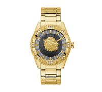 Guess Reloj GW0783G1 - Caja con cristales, esfera negra glitz, león y brazalete dorado - Negro