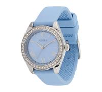Guess Reloj de Pulsera para Mujer GW1000L1 Mini Luna de 30 mm de Acero Inoxidable Plateado, Esfera Azul, Cuarzo, Cristal Mineral, circonita, 3 ATM, Correa de Silicona Blanca de 14 mm