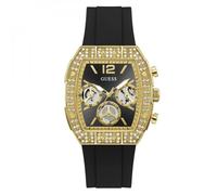 Guess Reloj de Pulsera para Hombre GW1069G2 Phoenix Quantum, 44 mm, Acero Inoxidable, Oro Negro, cronógrafo, Cuarzo, Cristal Mineral, circonita, 5 ATM, Correa de Silicona