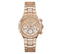 GUESS Reloj de pulsera para mujer, cronógrafo, acero inoxidable, tono dorado, decorado con cristales, resistente al agua 50 m