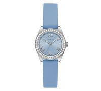 Guess Reloj de Pulsera para Mujer GW1000L1 Mini Luna de 30 mm de Acero Inoxidable Plateado, Esfera Azul, Cuarzo, Cristal Mineral, circonita, 3 ATM, Correa de Silicona Blanca de 14 mm