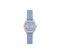 Guess Reloj de Pulsera para Mujer GW1000L1 Mini Luna de 30 mm de Acero Inoxidable Plateado, Esfera Azul, Cuarzo, Cristal Mineral, circonita, 3 ATM, Correa de Silicona Blanca de 14 mm